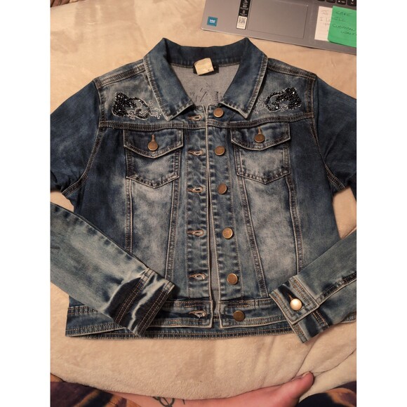 Venus rhinestone Jean jacket size 6 Y2k - Picture 3 of 7